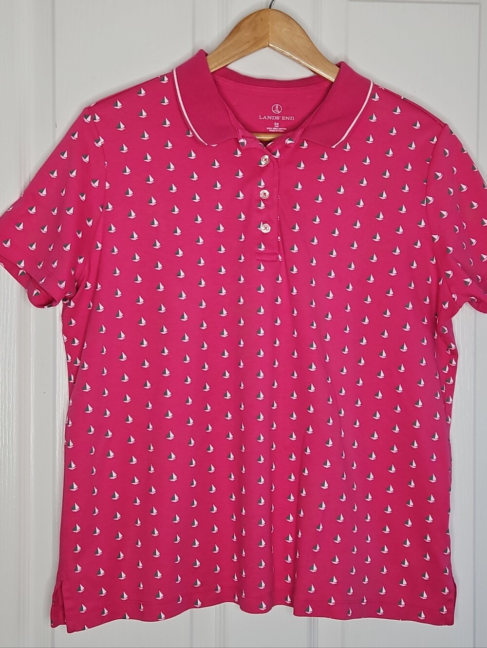 Lands End Bright Pink Polo Shirt OX 14W Sailboat 100% Pima Cotton Preppy Coastal